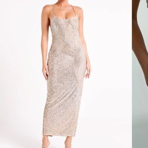 Meshki Tierra Silver Sequin Maxi Dress NWT